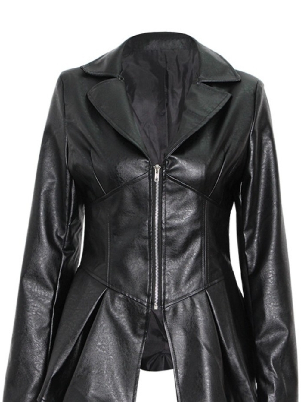 Women’s Black Faux Leather Peplum Zip Jacket